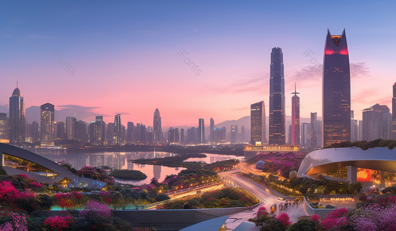 夕阳落日下深圳福田夜景,高清,摄影图,摄影图片,图片大全,摄影图免费下载